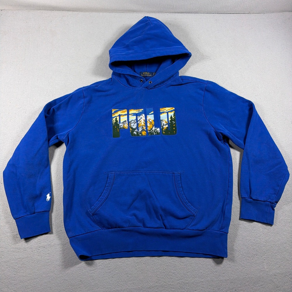 Polo Ralph Lauren Hoodie Men Large Regular Blue Mountain Graphic Logo Gorpcore